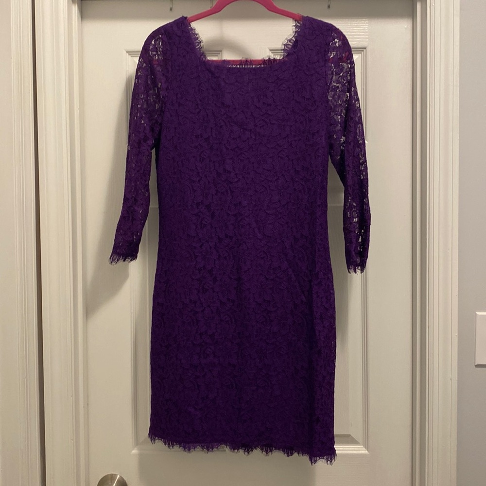 NWT Diane Von Furstenberg zarita lace royal purple dress. Size 12.